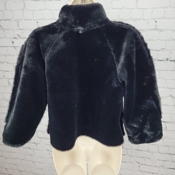 Drew Black Faux Vegan Suede Soft Fur Lined Crop Jacket USA Made Size Small S - Picture 6 of 13